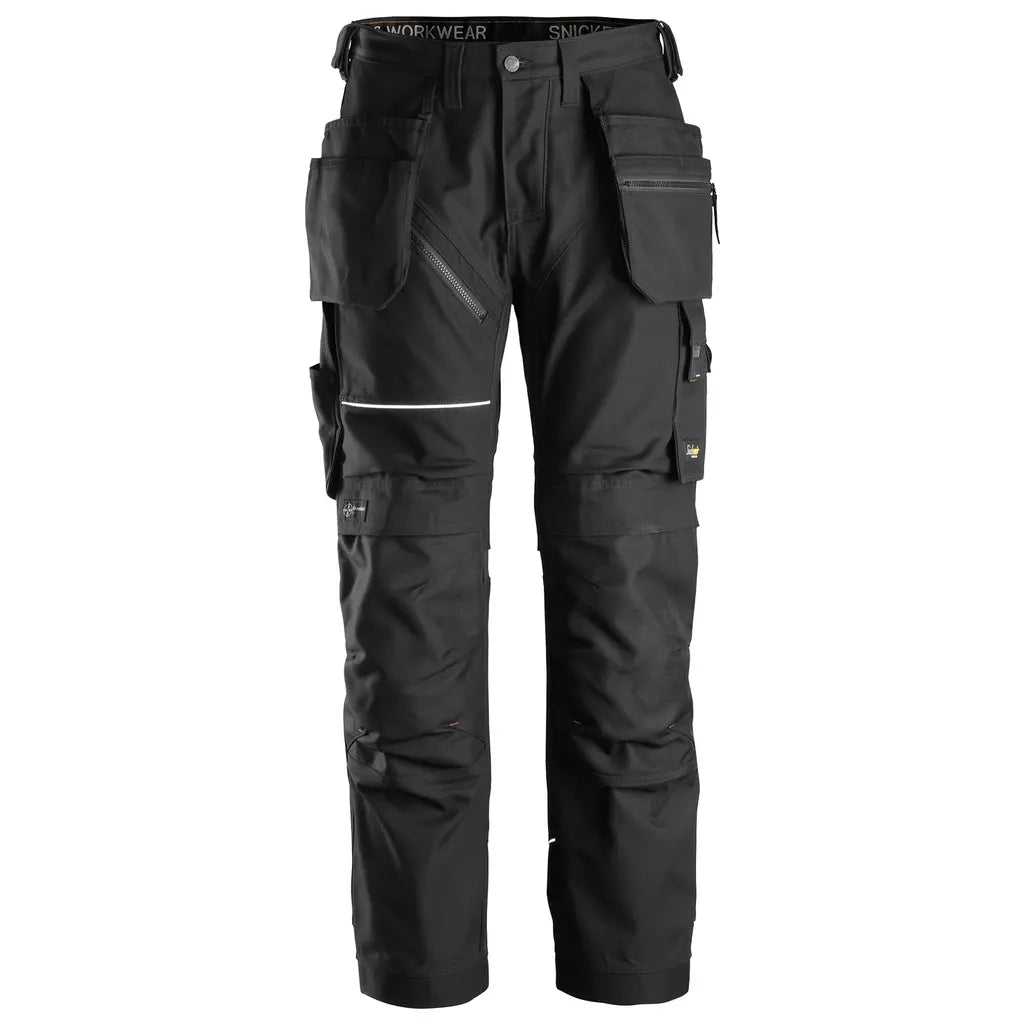 Pantalones de trabajo elásticos completos Snickers AllroundWork + bolsillos tipo funda (negro/negro) 