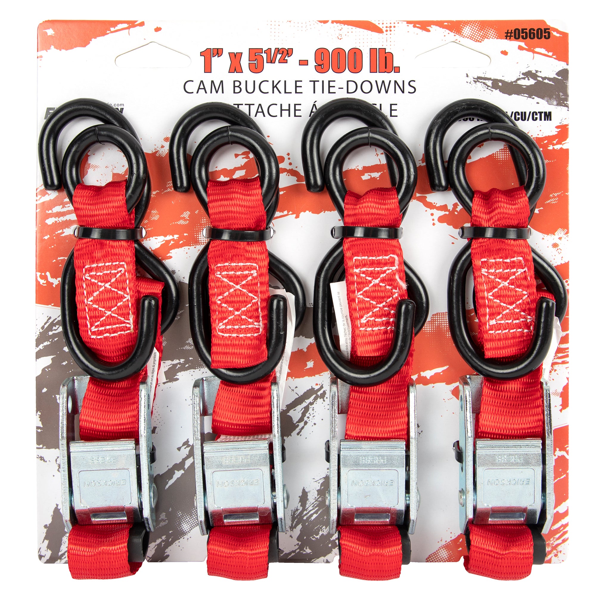 Tie Downs Cam Buckle 4 Pack 1" X 5 1/2' 900 Lb