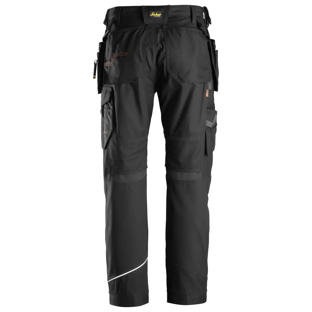 Pantalones de trabajo elásticos completos Snickers AllroundWork + bolsillos tipo funda (negro/negro) 