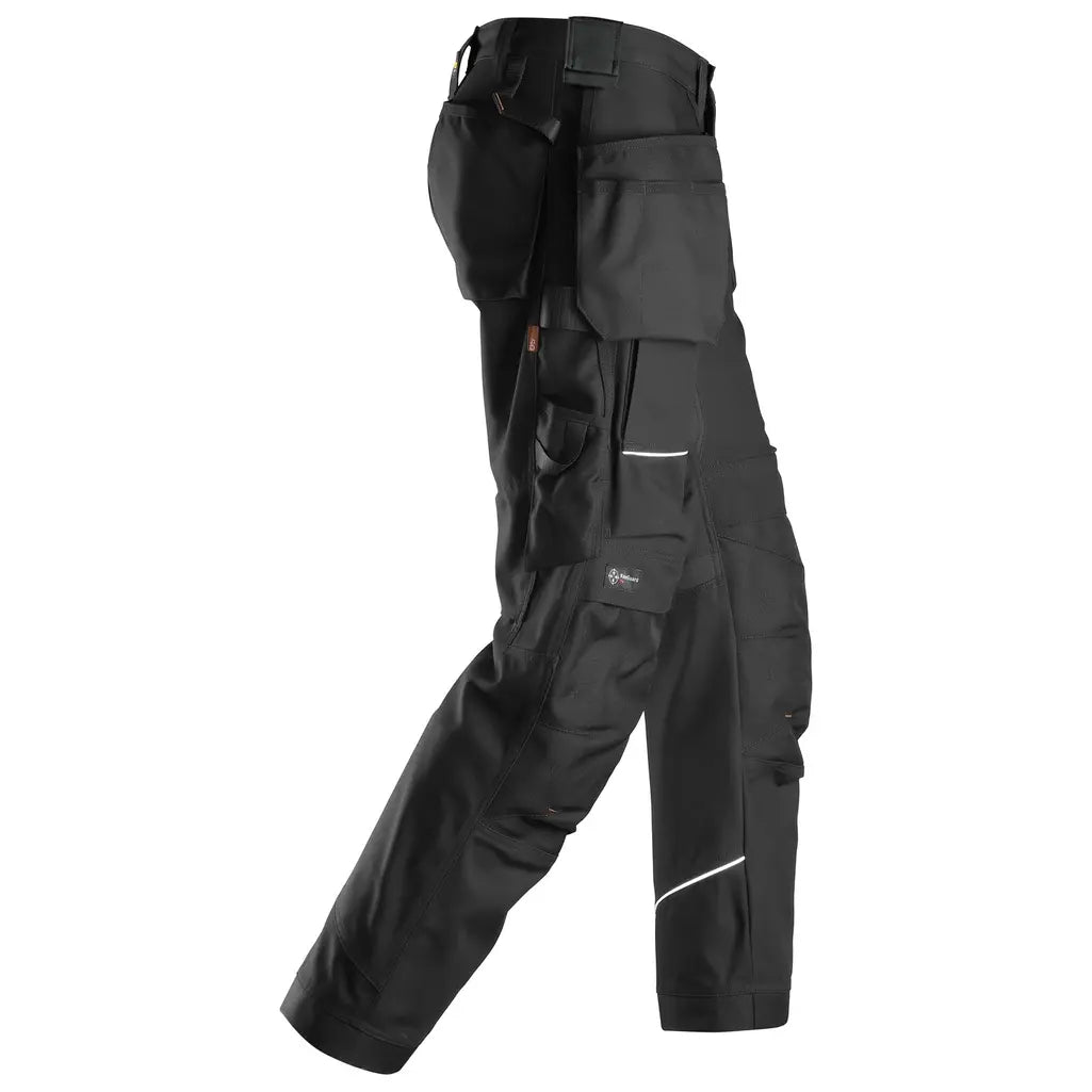 Pantalones de trabajo elásticos completos Snickers AllroundWork + bolsillos tipo funda (negro/negro) 