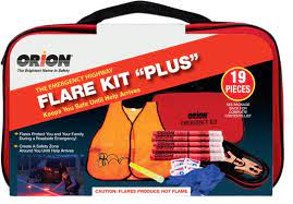 The Emergency Highway Flare Kit Plus 19 Pcs. 5 20 Minute Flares, 1 Light Stick, Vest, Jumper Cables