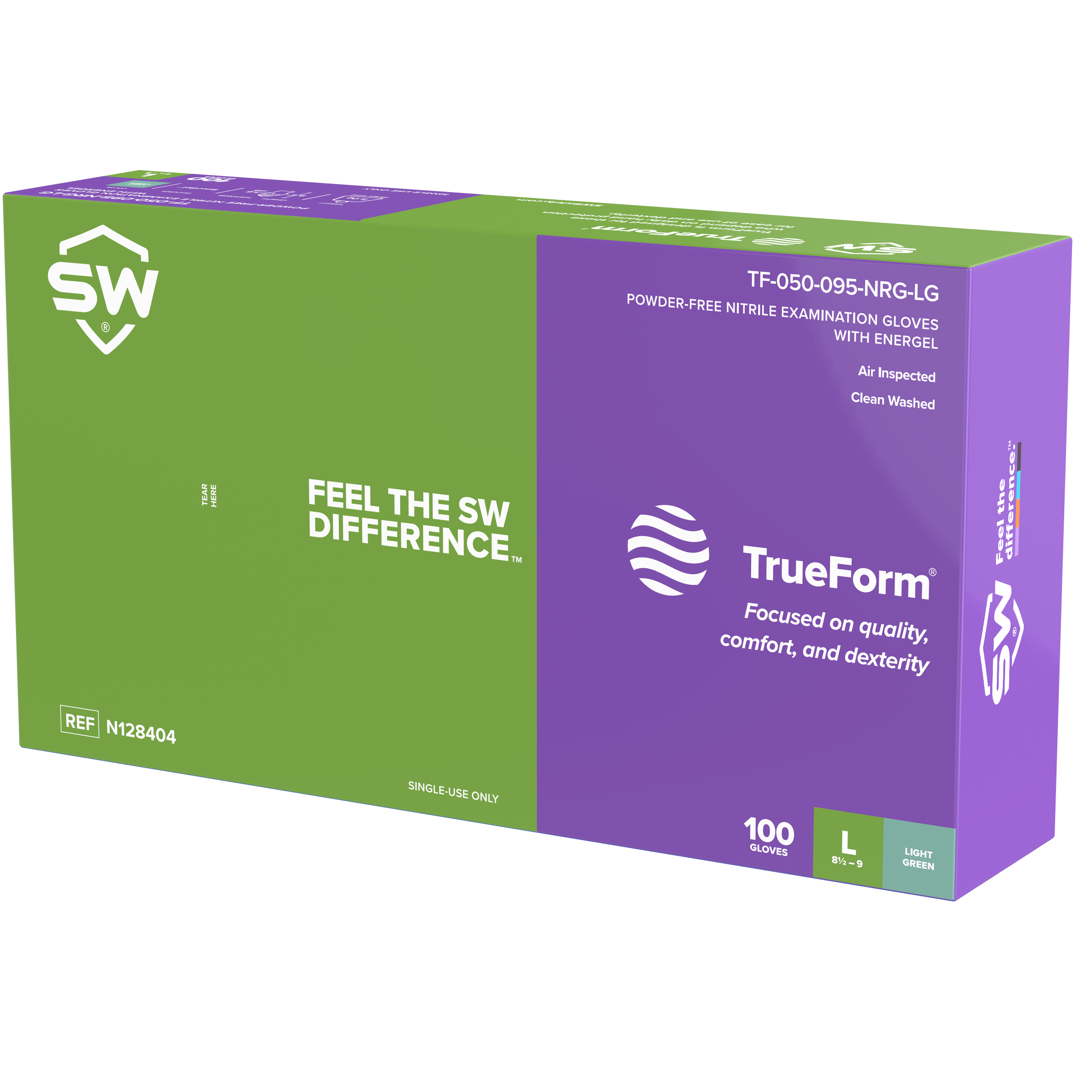 SW® TrueForm® TF-95LG Light Green 4mil Nitrile Exam EnerGel® Rejuvenating Gloves (100 Per Box)