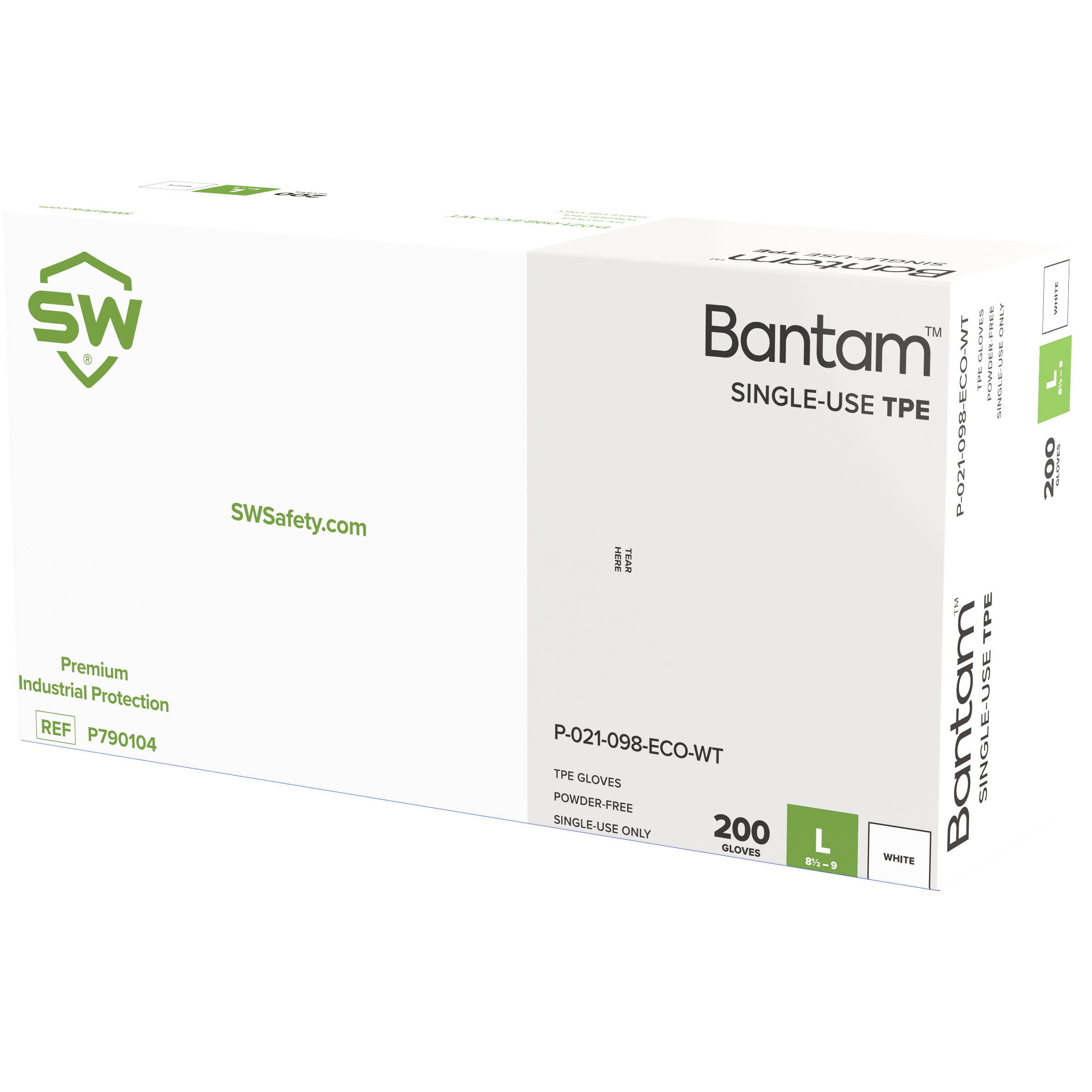SW® Bantam™ P-021-098-WT White 2.1mil TPE Single-Use Gloves (200 Per Box)
