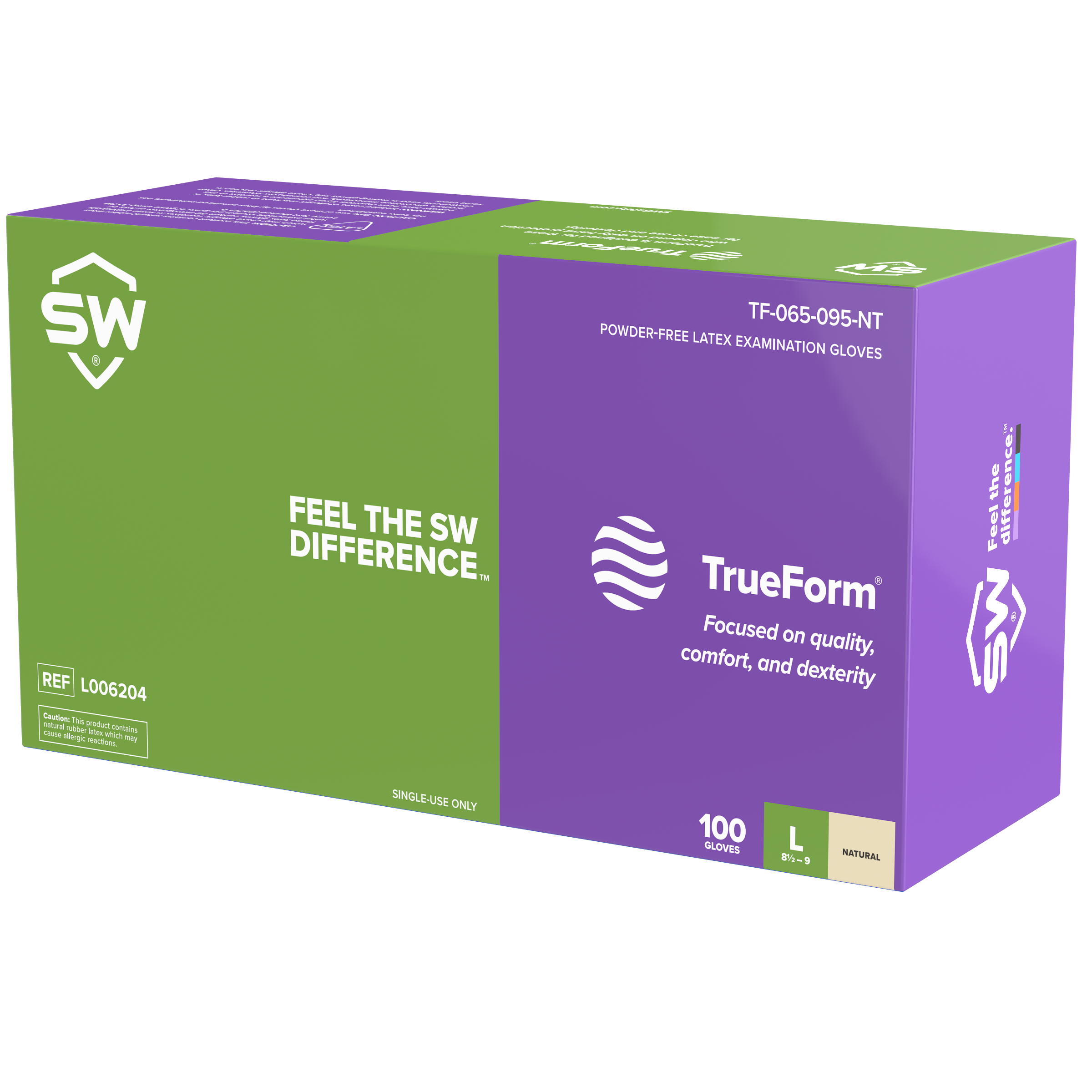 SW® TrueForm® TF-95NT Natural 5.5mil Latex Exam Gloves (100 Per Box)