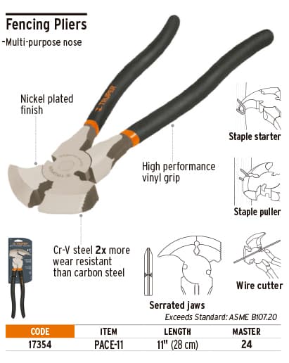 Truper 11" Vinyl Handle Fence Pliers + Serrated Jaws