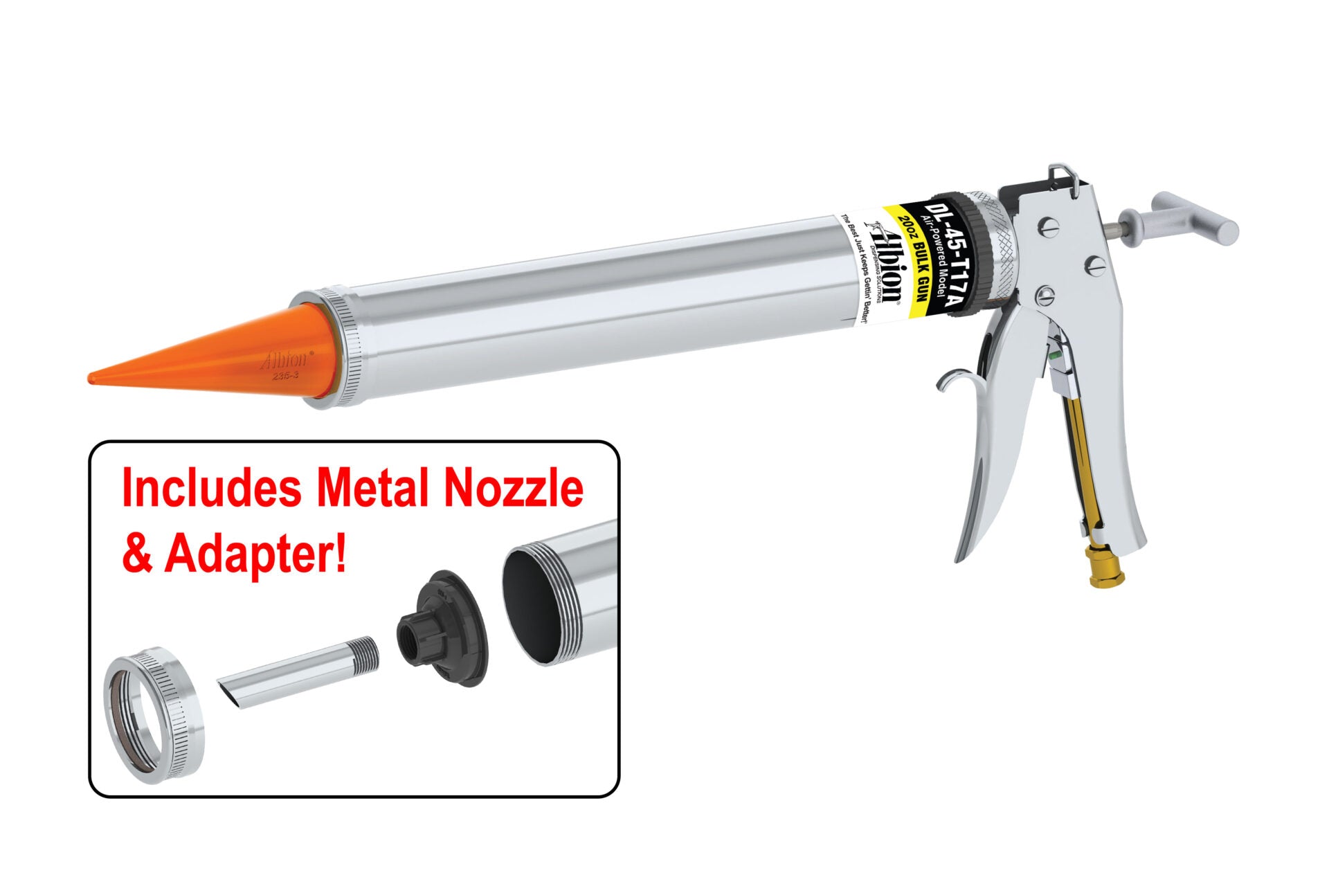 20oz Air Powered Bulk Gun - Orange Cone Nozzles | Albion Engineering