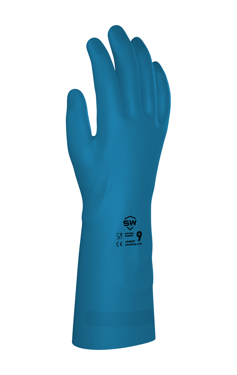 SW® PowerChem® PC-F22B Chemical-Resistant Latex Gloves, Blue Flock-lined with 22 mil Thickness (12 Pairs Per Box)