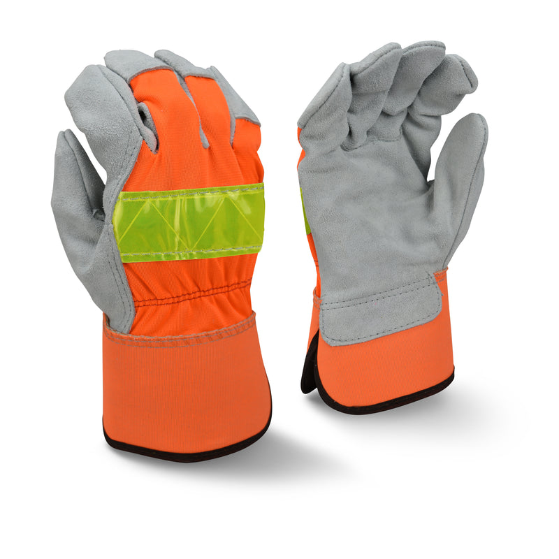 RWG3200HV High Visibility Regular Shoulder Gray Split Cowhide Leather Palm Glove (Pack of 12)