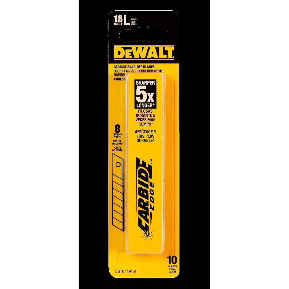 DeWALT 18MM Carbide Utility Snap Knife Replacement Blades 10 Pack